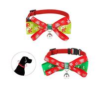 Pack of 2 Christmas Pet Collar, Jupsk Adjustable Xmas Puppy Collar with Bow tie and Golden Bell, Cute Christmasy Pattern Neck Ring Tie for Small Dog Cat, Pet Bow Tie Accessories
