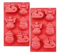 Pack of 2 Christmas Silicone Moulds, Non-Stick Silicone Mould with 6 Cavities, Chocolate Moulds for Christmas, Silicone Baking Mould for Chocolates, Muffins, Cupcakes (Red)