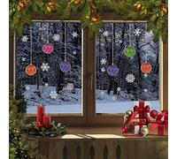 Pack of 2 Christmas Stained Glass Bauble Candle Arch Snowflake Window Stickers Cling (Bauble Multi)