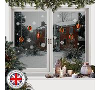 Pack of 2 Christmas Stained Glass Bauble Candle Arch Snowflake Window Stickers Cling (Bauble red and Gold)