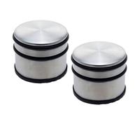 Pack of 2 Chunky Stainless Steel Doorstops | Round Silver Metal Rubber Door Stops | Heavy Duty Door Stopper with Bumper - 9x8cm