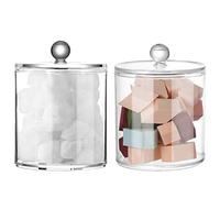 Pack of 2 Clear Acrylic Cotton Swab Ball Pad Holder Organizer Cotton Rounds Q-tip Dispenser Makeup Sponges Storage Box Organizer Container with Lid