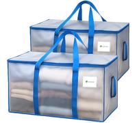 Pack of 2 Clear Heavy Duty Extra Large Moving Bags with Zipper & Handles - Reusable Foldable Storage Bags for Clothes, Laundry, Camping Gear, Toy & Blanket Storage - Waterproof Space Saving Organiser