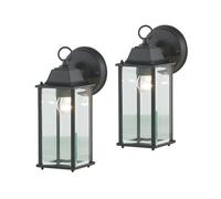 LITECRAFT Colone Wall Light Bevelled Glass Outdoor Lantern IP23 Fitting - (Black, Pack of 2)