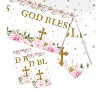 Pack of 2 Communion Tablecloths, 260 x 130 cm, Christening Table Runner, Communion Table Runner, First Communion Table Decoration for Girls, Tablecloth for Baby Shower Party, Communion Decoration