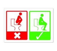 Pack of 2 Correct Toilet Usage Warning Self Adhesive Vinyl Stickers Safety Business 200mm by 140mm Each