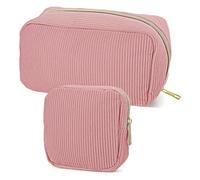 Pack of 2 Cosmetic Bag, Cord Make Up Bag with Compartments, Portable Makeup Bag, Small with Metal Zip, Pink Makeup Bag for Girls Women Ladies, pink, General