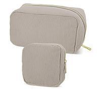 Pack of 2 Cosmetic Bag, Cord Make Up Bag with Compartments, Portable Makeup Bag, Small with Metal Zip, Pink Makeup Bag for Girls Women Ladies, gray, General