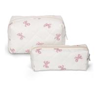 Pack of 2 Cosmetic Bags, Butterfly Knot Pattern Make Up Bag with Zip, Soft Cotton Material Makeup Bag, Toiletry Bag for Women, Travel, Everyday, School (Cream White)