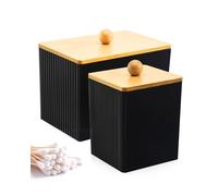 Pack of 2 Cotton Pad Dispenser with Bamboo Lid, Acrylic Cotton Pads Storage, Multifunctional Cotton Buds Container, Black, Bathroom Organiser for Cotton Buds, Cotton Pads, Cotton Balls