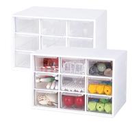 Pack of 2 Craft Box Storage Drawer Sorting Box Desktop Drawer Organiser with 9 Drawers Mini Removable Transparent & White Drawer Box for Office Supplies & Accessories