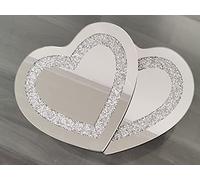 (Pack Of 2 Crushed Border) Heart Mirror Shape 25Cm Crushed Diamond Crystal Table Placemats Heart Mirror Table Mirrored SIlver Crushed jewel Crystals Placemats