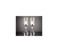 Pack of 2 Crystal Effect Chrome Candle Holders - Elegant Pillar Candlesticks (33 x 12 cm)