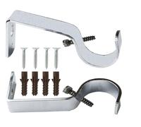 [Pack of 2] Curtain Pole Brackets 19mm Heavy Duty Metal with Wall Plug Screws Premium Curtain Wall Rail Pipe Rod Support Bracket Holder Durable Scratch Rust Resistance (Silver, 19mm)
