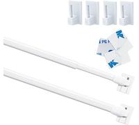 Pack of 2 Curtain Poles with Adhesive Hooks, Extendable Window Curtain Rod, Curtain Rod for Windows, Kitchen, DIY Projects, 40-70 cm