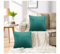 (Pack of 2-Cushion Cover Only, Emerald / Green) Embossed Filled Velvet Cushions Covers - Luxury Soft Decorative Sofa Cushion Cover Pair