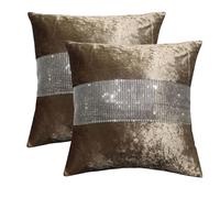 Pack of 2 Cushion Protectors Super Soft Decorative Luxurious Crushed Velvet Cushion Covers for Living Room Sofa Couch Bed 43cm x 43cm, Champagne