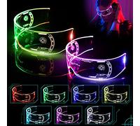 Pack of 2 Cyberpunk LED Glasses, LED Luminous Glasses, Fast Glasses, Rave 7 Colours, 4 Modes, Luminous Party Glasses, Visor Glasses Party Glasses for Cyberpunk Cosplay Bar Club Halloween
