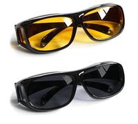 Pack of 2 Day & Night HD Vision Glasses for Driving at Dusk Rainy Day Anti Glare Wrap Around Eyewear Glasses 100% UV Polarized Light Weight Safety Sunglasses for Mens Womens