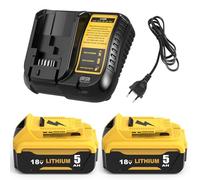Pack of 2 DCB200 Replacement for Dewalt 18 Battery + DCB107 Replacement for Dewalt Charger 10.8-20V 3A DCB184 DCB200 DCB180 DCB181 DCB182 DCB201 DCB204 with LED Tool Battery