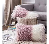 Pack of 2 Decorative New Luxury Series Style Light Gery Faux Fur Throw Pillow Case Cushion Cover for Sofa Bedroom Car-12"x20"_Gradient Pink