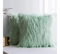 Pack of 2 Decorative New Luxury Series Style Light Gery Faux Fur Throw Pillow Case Cushion Cover for Sofa Bedroom Car-16"x16"_Mint Green