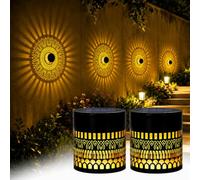 Pack of 2 Decorative Solar Mandala Lights, Mandala Solar Lights, Solar Wall Light, Solar Lights for Outdoor Use, LED Garden Lantern, Waterproof for Garden Decoration and Patio