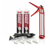 Pack of 2 Decorators Caulk White Bundled with Silicone Gun, 3 In 1 Silicone Tool, Scraper & Gap Filler Kit, Paintable Flexible Acrylic Caulk Sealant