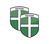 Pack of 2 Devon County Flags - Self-Adhesive Vinyl Stickers - 87x66mm - Car, Van, Truck Bumper Sticker - White Vinyl Flags