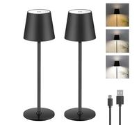 Pack of 2 Dimmable LED Battery Table Lamps, Touch Wireless Table Lamp with USB-C, Metal LED Rechargeable Battery Table Lamp for Outdoor and Indoor, Aluminium, IP44 Waterproof, 5600 mAh, 5 W, Black