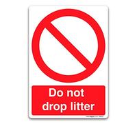 Pack of 2 Do not drop litter A6 148 x 105mm Self-adhesive Vinyl Prohibition Safety Sign