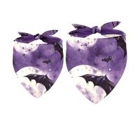 Pack of 2 Dog Bandanas Halloween Purple Bat Moon Translucent Light and Breathable Chiffon Yarn - 16x16x22.8in and 20.9x20.9x30in - Pet Collars Alternative