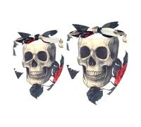 Pack of 2 Dog Bandanas Skulls Roses Pattern Translucent Light and Breathable Chiffon Yarn - 16x16x22.8in and 20.9x20.9x30in - Pet Collars Alternative