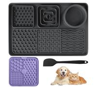 Pack of 2 Dog Lick Mat with Spatula, Lick Mat Dog Cat with Suction Cup for Bathing, Grooming, Training, Pet Food Mats, Slow Feeder Lick Pat for Anxiety Relief, Dog Toy (Black + Purple)