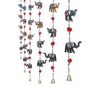 Pack of 2 Door Hanging Decorative Five Hand Painted Elephant Stringed Together with bell