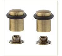Pack of 2 Door Stops | 20 x 29 mm | Threaded Base | Black Rubber Made of Natural Silicone | Brass Finish Vintage Leather | Includes Tools | Model 040138, Antique Leather