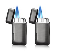 Pack of 2 Double Jet Flame Lighter: Nizirioo Windproof Lighter Jet Flame Gas Refillable Windproof Lighter Jet Lighter with Visible Window, Windproof Lighter (Black, Sold without Gas)