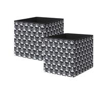 Pack of 2 DR0NA Fabric Storage Box - 33x38x33 cm Cube Organiser | Foldable Storage Basket for Shelves & Wardrobes | Fits KALLAX Units | Home, Office, Toys, Clothes | White/black patterned