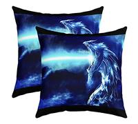 Pack of 2 Dragon Decorative Throw Pillow Covers Soft Ice Dragon Animal Print Square Cushion Case Set for Sofa Bedroom Living Room Traditional Chinese Style Pillow Cases Pillowcases 16x16 Inch