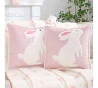 Pack of 2 Easter Cushion Covers, 45 x 45 cm, Pink Standing Rabbit Cushion Covers, Velvet Bunny Rabbit Cushion, Easter Decoration, Sofa Cushion, Decorative Cushion Cover for Sofa, Bedroom, Living Room
