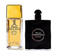 Pack of 2 Eau de Parfum for Him & Her - 1 Billion 100ml EDP for Men & Black Addiction 80ml EDP for Women - Luxury Perfume Set with Lavender, Patchouli, Citrus & Rose
