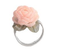 Pack of 2 Elegant Fabric Rose Hair Bobbles for Women, Double Layer Thin Elastic Ponytail Holder, Flower Hair Band, Simple Hair Accessories, Fabric Flowers Cable Bobbles for Women and Girls, Pink