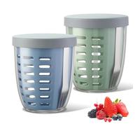 Pack of 2 Ellipse Fruit & Vegetable Pots, 600 ml Fruit Container with Strainer Insert Lid and Fork, Fruit Box, Meal Prep Box with Airtight Lid, Reusable for Fruit and Vegetables on the Go (Blue +