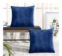 (Pack of 2, Embossed Navy Cushions) Velvet Cushion Covers Soft Luxury Embossed Stripe Quilted Cushions Pack of 1,2 & 4
