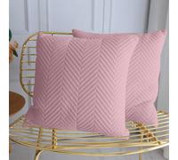 (Pack of 2, Embossed Pink Cushions) Velvet Cushion Covers Soft Luxury Embossed Stripe Quilted Cushions Pack of 1,2 & 4