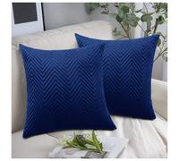 (Pack of 2, Embossed Velvet Filled Cushion Navy) Luxury Velvet Filled Cushions Pack of 1, 2 & 4 Quilted Cushion Pads