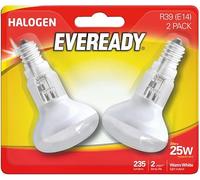 Pack of 2 Eveready 20W (=25W) Bulbs, EcoHalogen R39 Reflector, 100% Dimmable, E14 Small Edison Screw, 235lm, 2700K Warm White (Twin Blister Pack S11884) 80mm Long x 39mm Dia