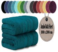 Pack of 2 Extra Large Jumbo Bath Sheets 100 x 200 cm 100% Egyptian Combed Cotton XL Towels Quick Dry Big Bath Sheet Super Soft Hotel Quality Towels Set (Blue Lagoon)