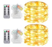 Pack of 2 Fairy Lights Wire with Timer and Remote Control, Small Fairy Lights Indoor with Battery, 10 m, 100 LEDs, IP65 Waterproof, Without Batteries for Bedroom, Wedding, Christmas, Party Decoration