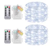Pack of 2 Fairy Lights Wire with Timer and Remote Control, Small Fairy Lights Indoor with Battery, 10 m, 100 LEDs, IP65 Waterproof, Without Batteries for Bedroom, Wedding, Christmas, Party Decoration